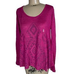 Aeropostale Hot Pink Aztec Southwest Print Knit Top Lace Back Sz S NWT